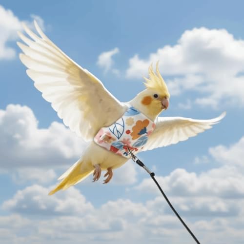 Anti Pinch Design Bird Flight Suits Prevent Loss Parrot Flying Clothes, Adjustable Walking Supplies Bird Training(M,White) - color: White, style: M