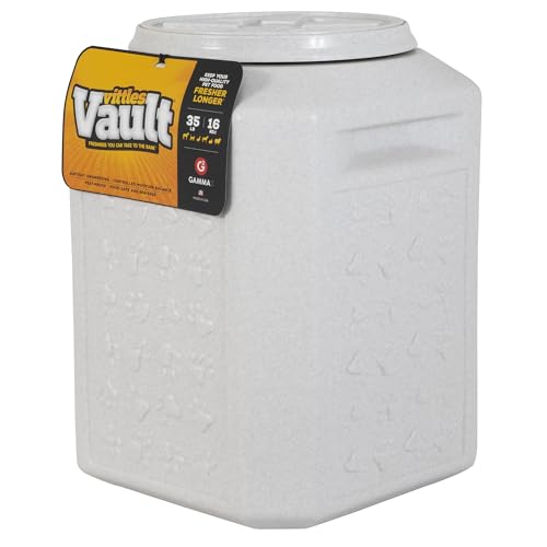 Vittles Vault Traditional Pet Food Storage Container For Dog Kibbles/Bird Seed/Oatmeal/Rice/Flour/Cereal, BPA Free Plastic, Sealed Airtight For Cat Food, Up To 35 lb, Made in USA, With Scoop, Gray - size: 35 Pounds