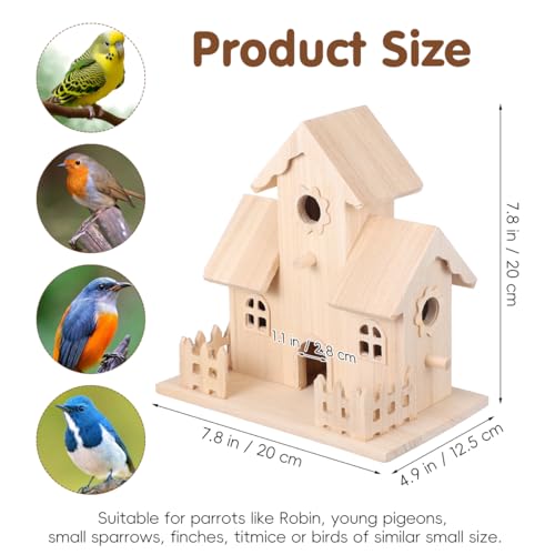 Balacoo Wood Birdhouse 7.87 Inch Unpainted Hanging Nest for Birds | Unpainted solid wood, hanging or tabletop setup, garden patio display, 4.92 x 7.87 x 7.87 inch, check entry size