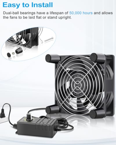 G‌DSTIME 120mm x 38mm Computer Fan with Speed Control, 115V 120V AC-Powered | Dual Ball Bearing, 3000 RPM High Speed, Axial 12V PC Fan with Variable Speed Controller for DIY Cooling Ventilation Projects - size: 1238 w/ Speed Controller