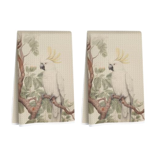 2 Pcs Artistic Parrot Kitchen Towels Decorative Hand Towels | Waffle Soft Tea Towel for Home, Bathroom, Absorbent Microfiber Dish Cloth, Housewarming Gifts for Women, Mom - color: Multi 1255