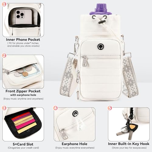 Water Bottle Carrier bag with Strap Phone Pocket for Walking, Hiking, Cycling - color: 6-Beige1, size: 32oz-40oz