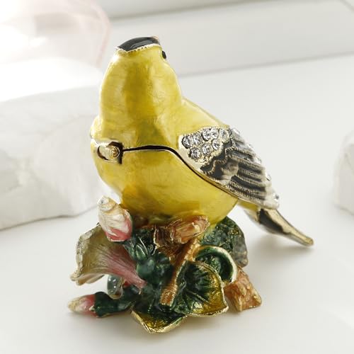 Hand Painted Enameled Oriole Trinket Box, Hinged Unique Mini Ring Necklace Jewelry Organizer, Classical Bejeweled Storage, Figurine Collectible Keepsake Home Decor (Oriole Bird) - color: Oriole Bird