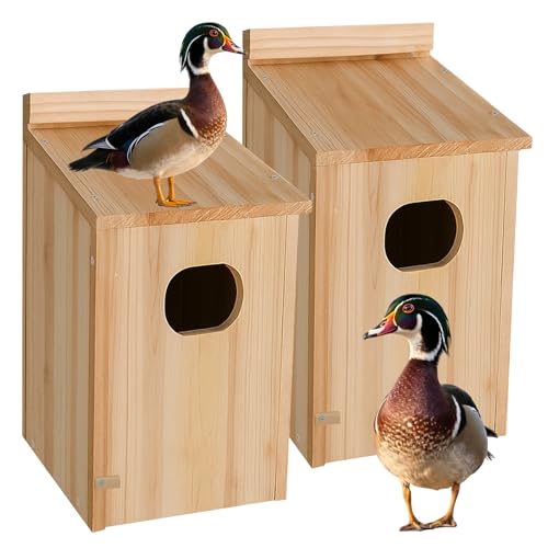 2 Pack Duck House, Wood Duck Houses for Outside Duck Hanging Nesting House Box Outdoor Shelter for Pond, Wetland Ducks and Hooded Mergansers - color: 2 Pack, size: 17"H x 10"W x 10"D
