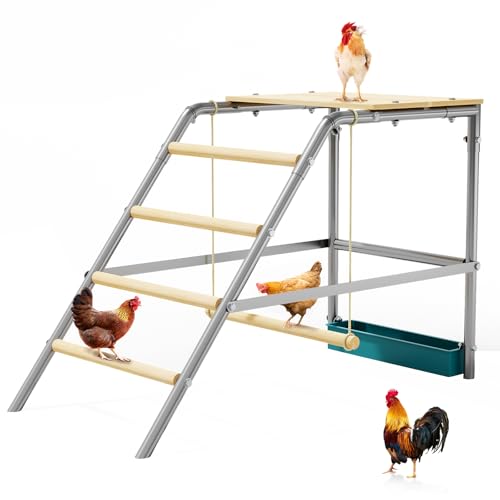37.4" L x 18.9" W Roosting Bars for Chickens in Coop, Metal Frame Chicken Roosting Bars with Swing, Ladder & Food Box, Chicken Perch for Coop, Backyard, Farm - size: 39.8"L x 6.7"W x 4.7"H