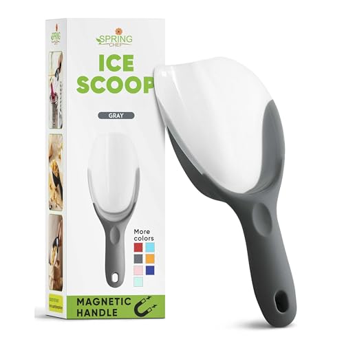 Spring Chef Magnetic Ice Scoop for Freezer, BPA-Free Food Scooper, Gray | Flexi-Plastic Popcorn Scoop with Soft Grip Handle - Dishwasher Safe Ice Scooper - Food Scooper for Flour, Grains, Pet Food - color: Gray
