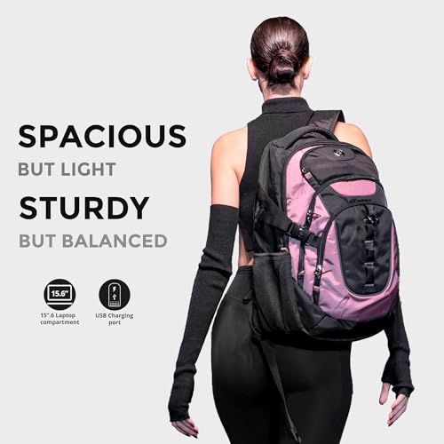 Swissdigital Design Laptop Backpack with USB Charging Port, Travel Backpack Fits 15.6 inches Computer, 31L College School Backpack for Women, Light Purple/Black | SD803-85 - color: Light Purple/Black