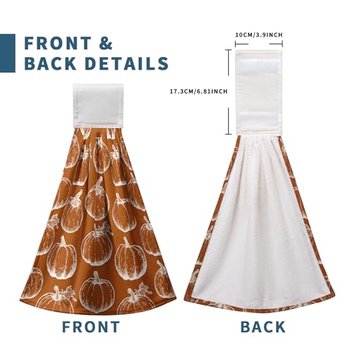2 Pcs Fall Pumpkin Hanging Kitchen Towels Autumn Thanksgiving Hand Towels with Hanging Loop Burnt Orange White Pumpkins Dish Towels Soft Absorbent Bath Tie Towel for Bathroom Decor - color: Fall Pumpkin-a-a