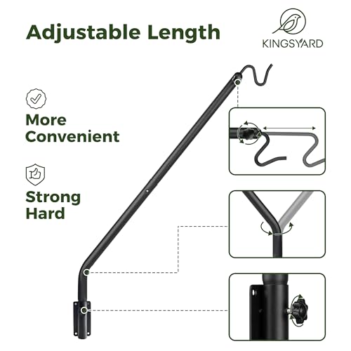 Kingsyard 2 Pack Heavy Duty Wall Mounted Deck Hook, 27"-39" Adjustable Metal Plant Wall Hanger for Hanging Bird Feeders, Planters, Lanterns, Wind Chimes, Wall Mounted - size: 27"-39" Wall Mounted
