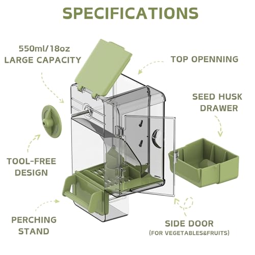 Automatic Bird Feeder, Bird Cage Feeder with Perch Multi-Functional Holder for Fruits Vegetables for Parakeet Canary Cockatiel Finch (Green) - color: Green