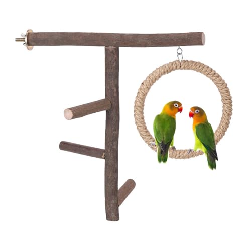 Bird Branch Perch Swing Toys, Natural Wood Parrot Cage Accessories for Parakeets, Cockatiels, Conures, Budgies,Finches, Love Birds, Small & Medium Birds