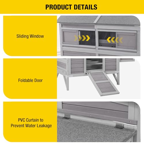 Mobile Chicken Coop with Wheels, Large 16.4ft² Chicken House for 6-8 Chickens, Weatherproof Chicken Tractor, with Nesting Boxes & Foldable Ramp, Easy Clean with Pull-Out Metal Trays - color: Grey, size: 68.1"L x 41.3"W x 49.0"H