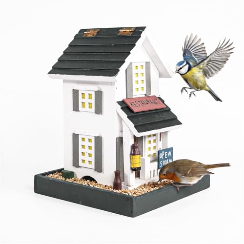 MEWANG Nature's Elegance Bird Feeder - Wooden Bird House, Exquisitely Crafted, Beautifully Decorative & Hang for Backyard Wildlife(White) - color: White