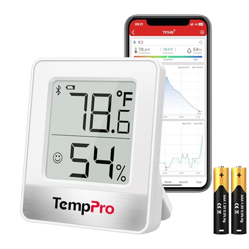 TempPro TempAir Bluetooth Hygrometer Thermometer for House | 260FT Indoor Temperature and Humidity Monitor with APP Alerts, 2-Year Data Export for Bedroom, Greenhouse, Nursery, Cellar - style: 2 Batteries