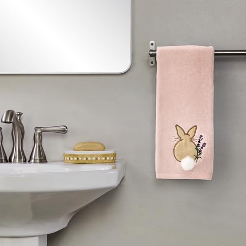 SKL Home Easter Cotton Tail 100% Cotton Embroidered 2pc Hand Towel Set with 3D Embellishment, Decorative for Bath/Kitchen/Bar & Gift, Pink - color: Cotton Tail