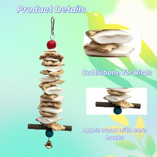 Bird Parrot Toys for Cage, 2 Pack Chew Toys with Corn Cob, Cuttlebone & Colorful Blocks for Small to Medium Parrots Like Parakeets, Conures, Cockatiels (Colorful Toy + Cuttlefish Bone) - size: Colorful toy + cuttlefish bone
