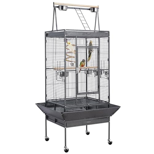 Yaheetech 69" Large Bird Cage, Rolling Parrot Cage for Parakeets Cockatiels | Play Top with Ladder & Feeders, Slide-Out Tray, Rolling Stand, Wrought Iron Cage for Small Medium Birds, Indoor Outdoor