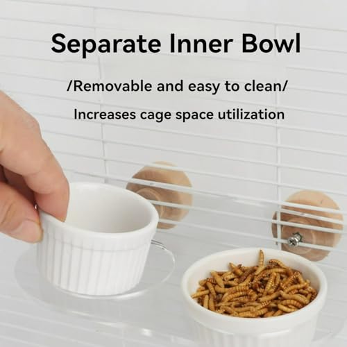 Sugar Glider Feeder Hanging Ceramic Bowl with Acrylic Stand Space-Saving Design for Small Pet (Single Bowl Large) - color: single bowl large