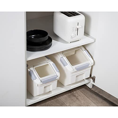 15 Liter / 30 lbs Rice Storage Container with Measuring Cup, BPA free, For Rice | Grain | Pet Food | Flour, 2 count, White