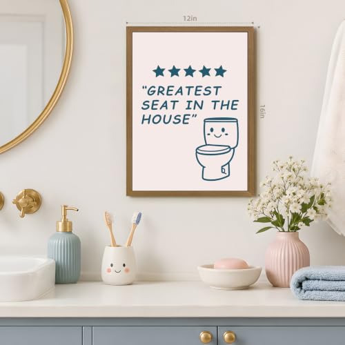 GELDSTEI Wood Framed Greatest Seat in the House Bathroom Wall Art 12x16 in | Cute Toilet Illustration Wall Decor, Humorous Wall Decor for Powder Room and Guest Bathroom, Fun Gift for Family Friends - color: Toilet, size: 16"L x 12"W