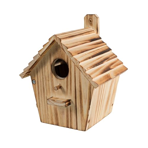 Bird Houses - Wooden Bird House for Outside with Pole - 1-1/2 Inch Entrance Hole for Bluebirds, Wrens, Chickadees, and Tree Swallows - Hanging Birdhouse for Garden