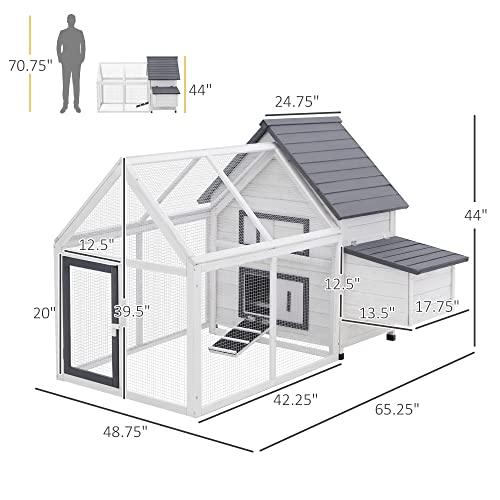 PawHut Grey and White Wooden 0.07-Acre In-Ground Poultry Cage with Nesting Box, Ramp, Run D51-102 | Outdoor Chicken House Poultry Cage, Hen, Removable Tray, Roosting Bars, Ramp, for Garden Backyard - color: Dark Gray