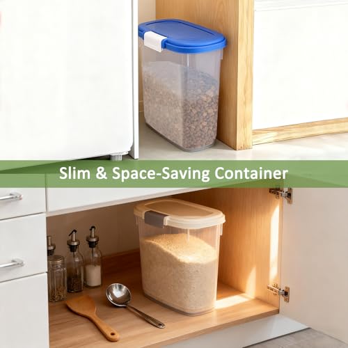 Large Rice Storage Container 15-20 Lbs, Tall Flour Container Dry Food Bin | Slim Food Container with Scoop, Cup for Cereal, Sugar, Beans, Pet Dog Cat Food, Kitchen and Pantry Storage Organization - color: Sapphire Blue