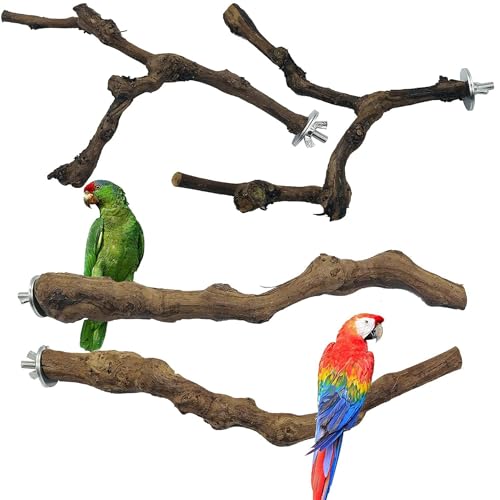 4PCS Bird Perch Natural Grape Stick Bird Standing Stick Grapevine | Swing Chewing Toys Natural Grapevine Cage Perch For Parrot Cages Toy for Cockatiels, Parakeets, Finches - color: 4PCS Natural Grape Stick