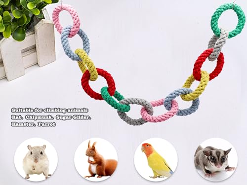 Dnoifne Sugar Glider Hanging Twelve-Ring Climbing Toys, Colorful Swing Toys, Cage Accessories for Ferret Hamster Squirrel Chinchilla Parrots - size: 12 rings(42.1 Inch)
