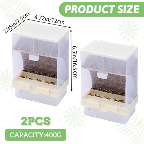 PINVNBY 2 PCS No Mess Bird Feeder, Automatic Bird Feeder for Cage, Seed Food Container Cage Accessories for Parrot Budgerigar Canary Cockatiel Finch Parakeet Green Cheek Conures Parrotlets Lovebirds