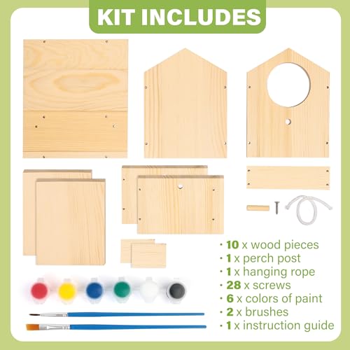LotFancy Bird House Kit, 2 Pack, DIY Wooden Birdhouse Kits, Arts and Crafts Painting Kit for Kids, Build and Paint, Including Paints & Brushes - style: Paint 2pcs Bird House