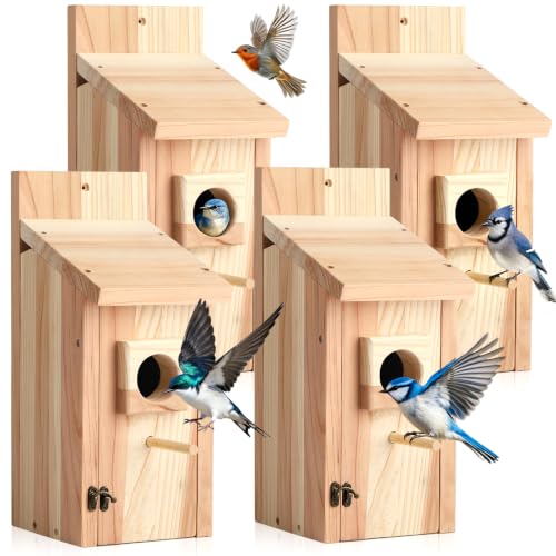 6 Pack Bird Houses for Outside - Wooden Bird Houses with Perch Design, Bluebird Nesting Box for Wren Chickadee Finch, Outdoor Birdhouse for Garden Yard (6)