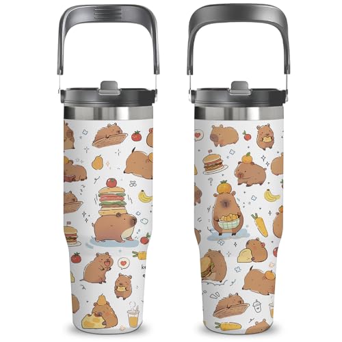 Capybara Gifts for Women - 30oz Tumbler with Straw and Handle, Capybara Stainless Steel Insulated Tumbler, Leak-proof Travel Coffee Mug for School Office - Capybaras Lovers Birthday Gift Cup(1pc) - color: Capybara1
