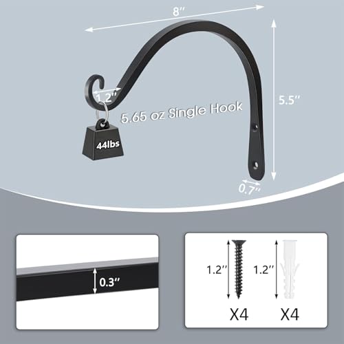 Gtongoko 8" Outdoor Plant Hanger Wall Bracket, Heavy Duty, 2 Pack | 44lb Capacity,Rust-Resistant Finish,Easy Installation,Fit Hanging Baskets,Ideal for Bird Feeders & Lanterns - size: 8 Inch, style: C-shape