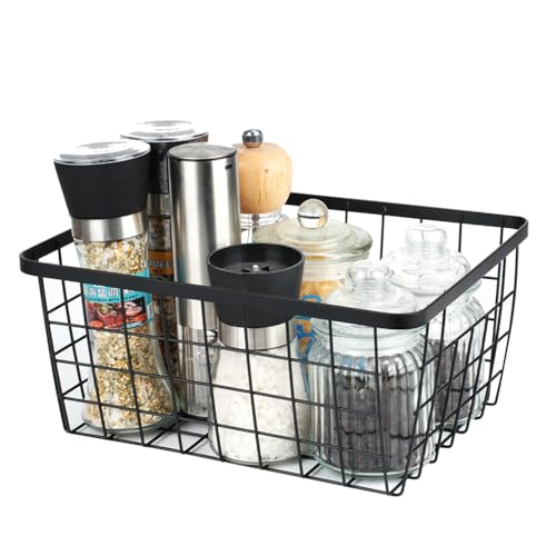 Kitchen Metal Wire Baskets with Handles Food Storage Organizer, Household Refrigerator for Cabinets,Pantry,Bathroom,Black,2 Pack - color: Black, size: 2 Pack New Small