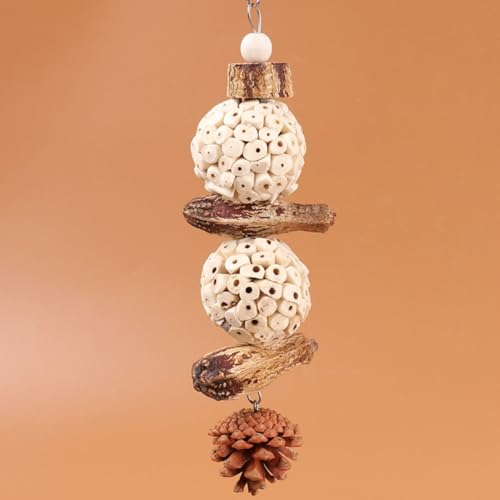 Bird Chew Toy for Pet Bird Parrot Sola Ball Natural Nuts Pinecone Chewing Toy for Small Parakeet Cockatiel Conures Finch Budgie (L) - size: L
