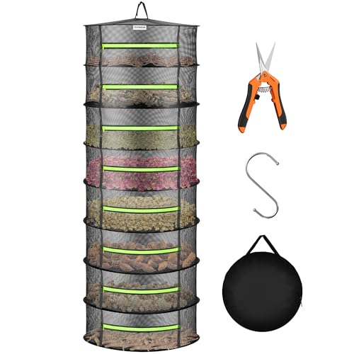 VIVOSUN 8-Layer Mesh Drying Rack Hanging Design with Green Zippers for Dehydrating, Indoor and Outdoor Pruning Shears Included - size: 8 Layer, style: 1 Pack