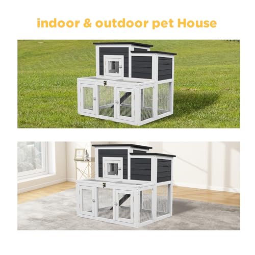 Small Chicken Coop for 1-2 Chickens,2-Story Starter Coop Outdoor Guinea Pig Cages Poultry Pet Run House with Non-Slip Ramp & Removable Tray for Bantam Serama Hen,Other Small Breed Fowl(Grey1) - color: Grey1