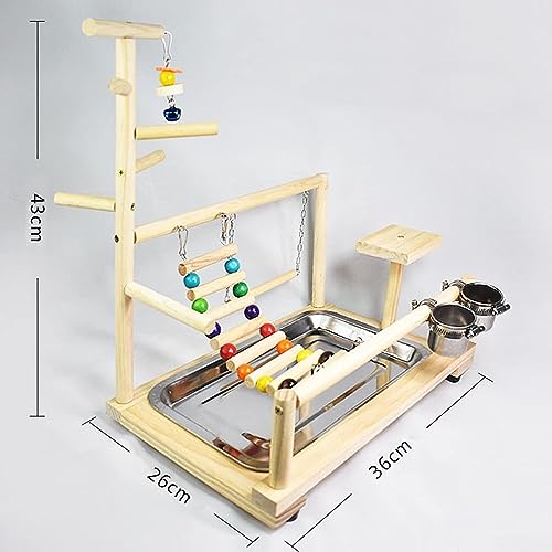 Bird Playground, Parrot playstand, Bird Play Stand, Parakeet Playground, Wood Perch Gym Playpen Ladder with Feeder Cups Toys Exercise Play