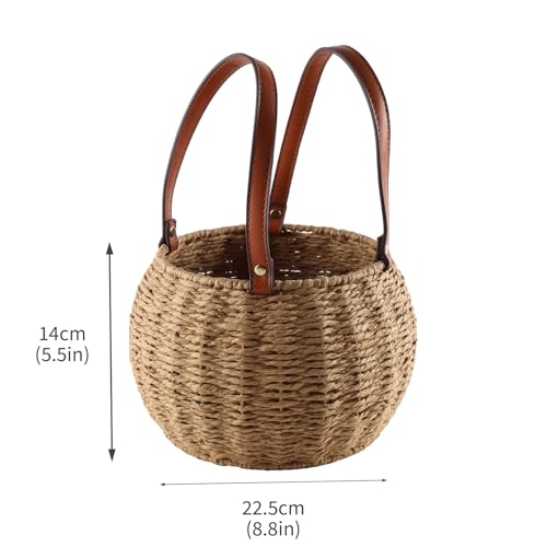 Farmhouse Egg Basket,Large Egg Collecting Basket with Handle,Round Wicker Egg Basket for Gathering and Carrying Fresh Eggs, Egg Holder for Kitchen Countertop,Picnic,Garden