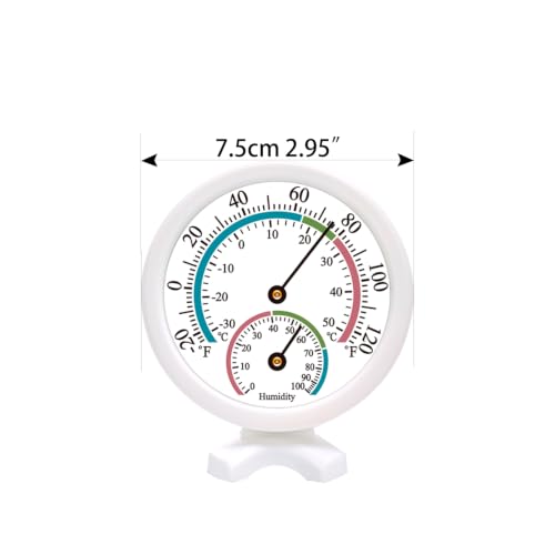 Mini Indoor Thermometer Hygrometer Analog 2 in 1 Temperature Humidity Monitor Gauge for Home, Room, Outdoor, Offices, Display Mechanical Diameter 75mm-2 Pack (No Battery Needed)-White - color: White*2