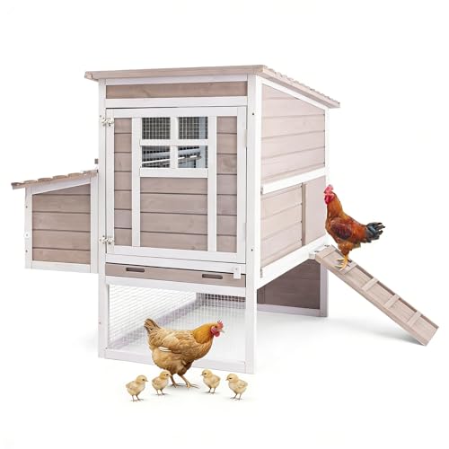 PetsCosset 39.13" L Chicken Coop for Outdoor,2-Story Poultry Cage with Nesting Box,Fir Wood Hen House with Pull-Out Tray for 1-3 Chicken,Slanted Wooden Roof,Suitable for Backyard,Park,Garden,Grey - size: 39.13" L - Grey
