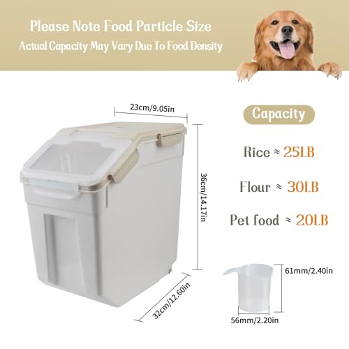 Large Flour Storage Container Bin 25lb, 2Pack Airtight Rice Storage Containers with Wheels Seal Locking Lid, BPA Free with Measuring Cup&Scoop for Flour, Rice, Grain(Gray) - color: Gray 2Pack 25Lb