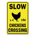 Chicken Crossing Sign - 8 x 12 inch Metal Aluminum Slow Chicken Signs for Coop, Farm, Outside, Chicken Themed Birthday Party, Rural Roads & Backyard, Gift for Chickens Lovers - color: Chicken-Yellow/Black