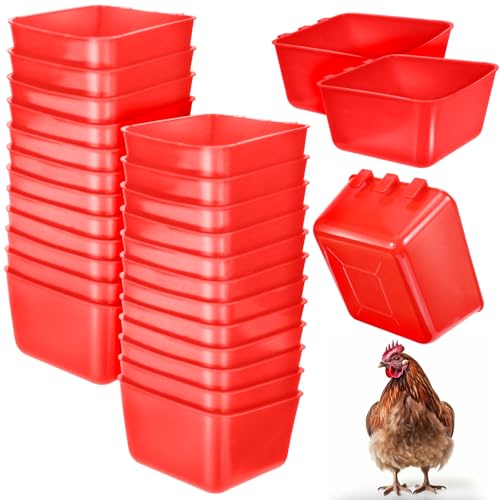 20 Pcs Cage Cups Chicken Feeder Waterer, 16 oz, Hanging Bunny Cage Feeder, Chicken Water Bowl for Pet Parrot, Rooster, Parakeet - color: red