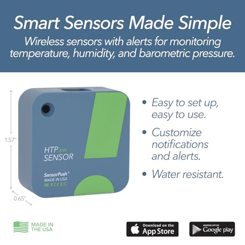 HTP.xw Smart Temperature Sensor & Humidity Sensor - Thermometer, Barometer, & Hygrometer w/App Monitoring - Premium Heat Index, Barometric Pressure Gauge, Temperature and Humidity Monitor