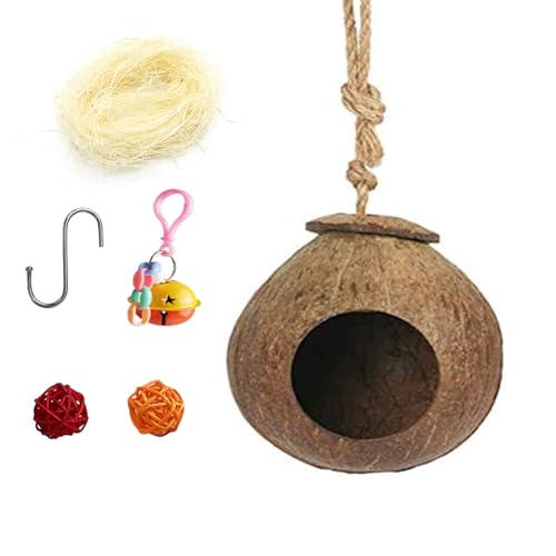 Hanging Coconut for Birds,Bird Nest for Cage Parakeet Hideaway Budgie Hut House Sleeping Toys Pet Cage Habitats Decor for Parrot Cockatiel Conure Finch