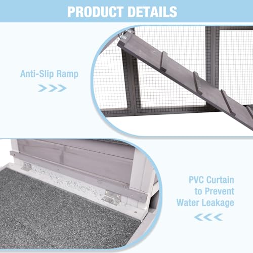 Large Chicken Coop with Wheels, Hen House with Run, Wooden Poultry Cage with Waterproof Roof, Leakproof Tray and Nesting Box, Rabbit Cage Bunny Hutch, Chicken Tractor for 4 Chickens (Grey) - color: Grey, size: 73.4"L x 27.9"W x 43.2"H