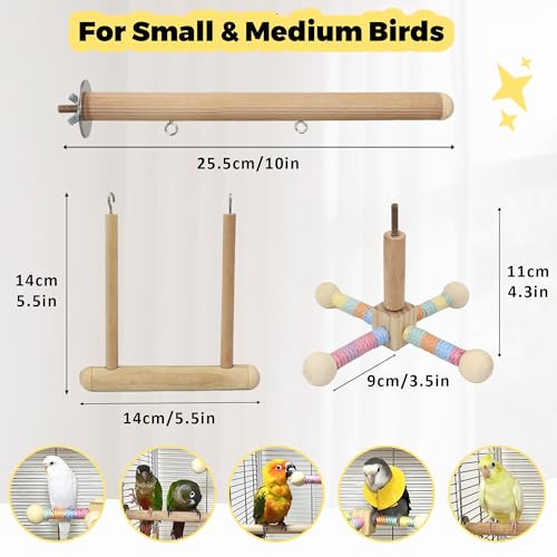 Bird Spinning Perch & Swing Toy Combo, Multi-Functional Parrot Toy | Bird Toys for Parrots with 360° Spin Function, Hanging Parakeet Swing Cage Toys, Wooden Activity Gym for Cockatiel Lovebird
