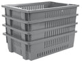 Hudson Exchange 20 x 13 x 5.6" (4 Pack, 4.5 Gallon) Agricultural Nest and Stack Vented Crate Handled Storage Container Tote, Gray - color: Gray